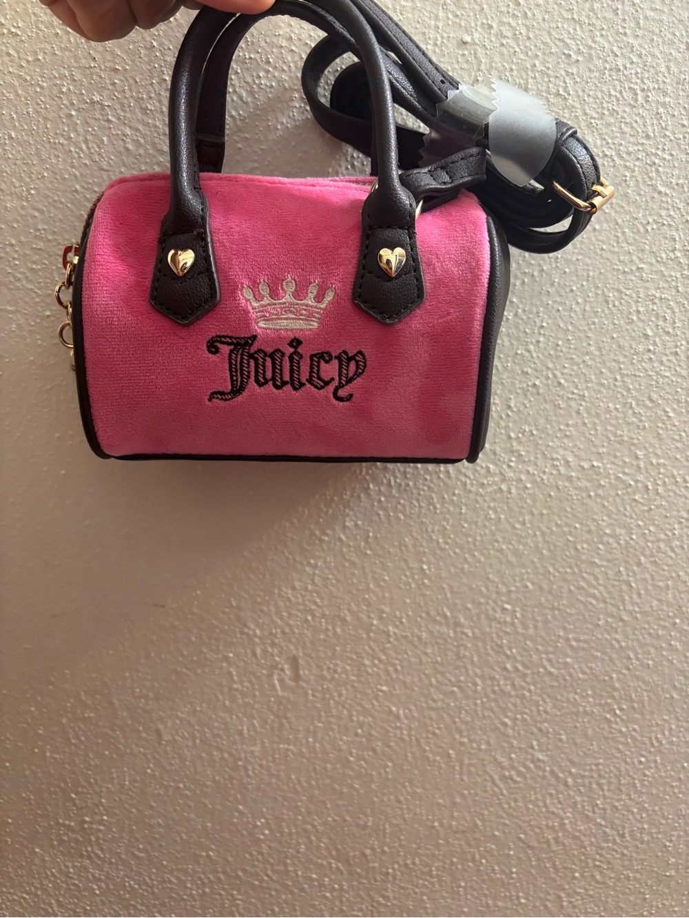Juicy Couture Hot Pink Velvet Mini Satchel with Black Trim